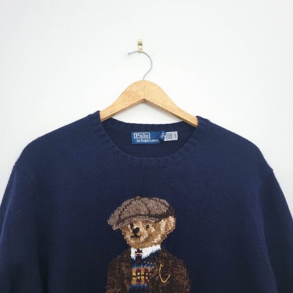Polo Ralph Lauren Heritage Bear Wool Crewneck Sweater in Navy Blue - Picture 3 of 10